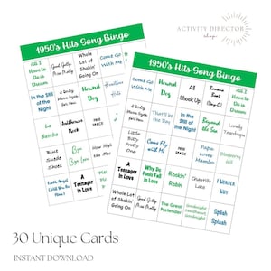 1950&#39;s Hits Song Bingo