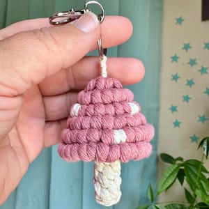Mushroom macrame keychain OR ornament, Mushy // Mushie plush keyring, Handmade hanging pendant