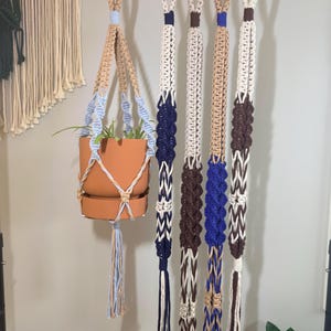 Custom Plant Hanger, Macrame Color Blocking long,  two colored two toned hanging pot