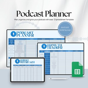 Podcast Planner Template Google Sheets, Digital Content Planner and Content Calendar, Podcast Checklist, Content Planner Spreadsheet DECGS13