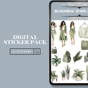 SAGE GREEN OFFICE Digital Stickers | Goodnotes Digital Stickers | Journal Stickers | Plant Digital Planner Stickers | Digital Stickers