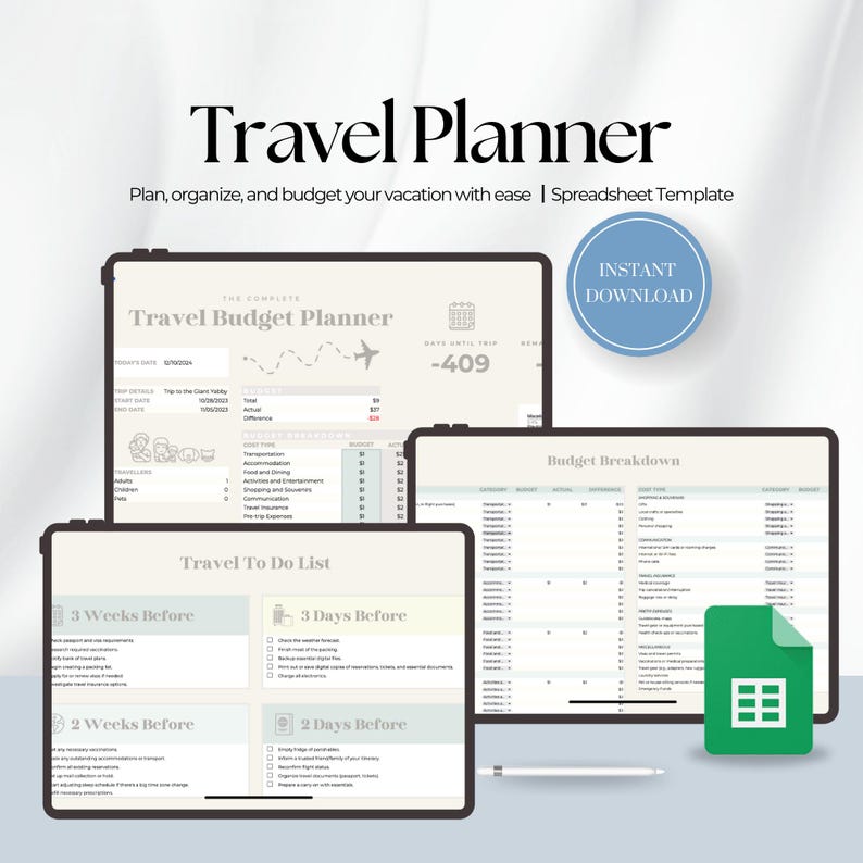 Travel Planner Google Sheets Template | Travel Budget Spreadsheet ...