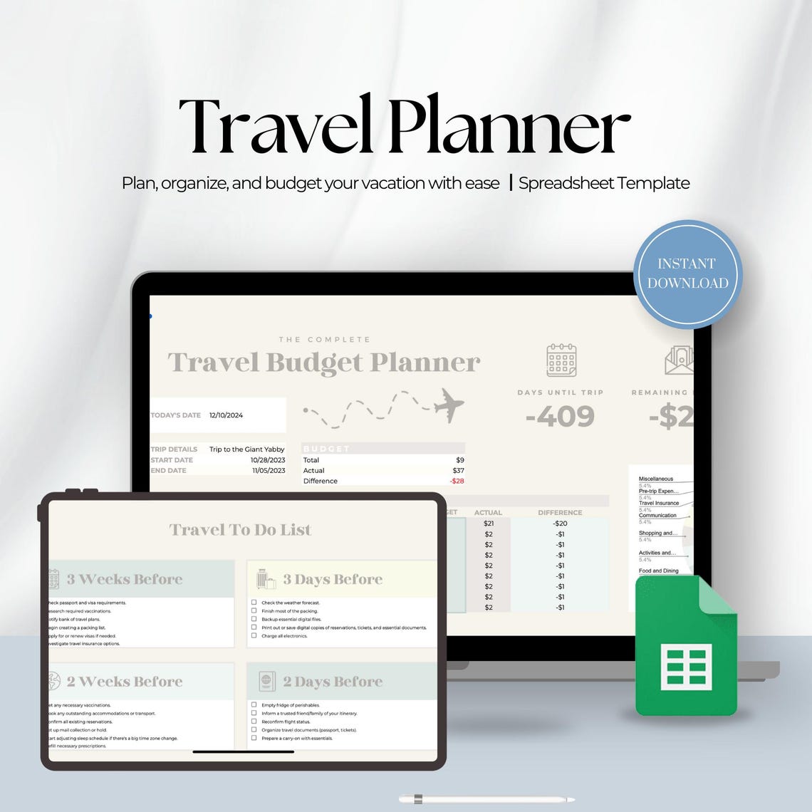 Image 4 for Travel Planner Google Sheets Template