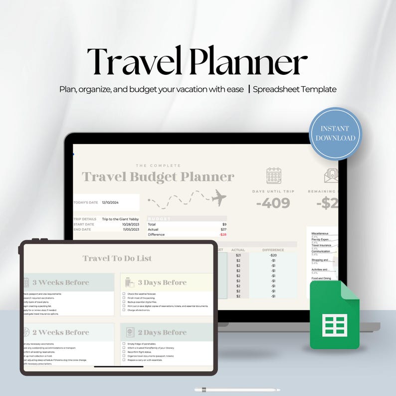 Travel Planner Google Sheets Template | Travel Budget Spreadsheet ...