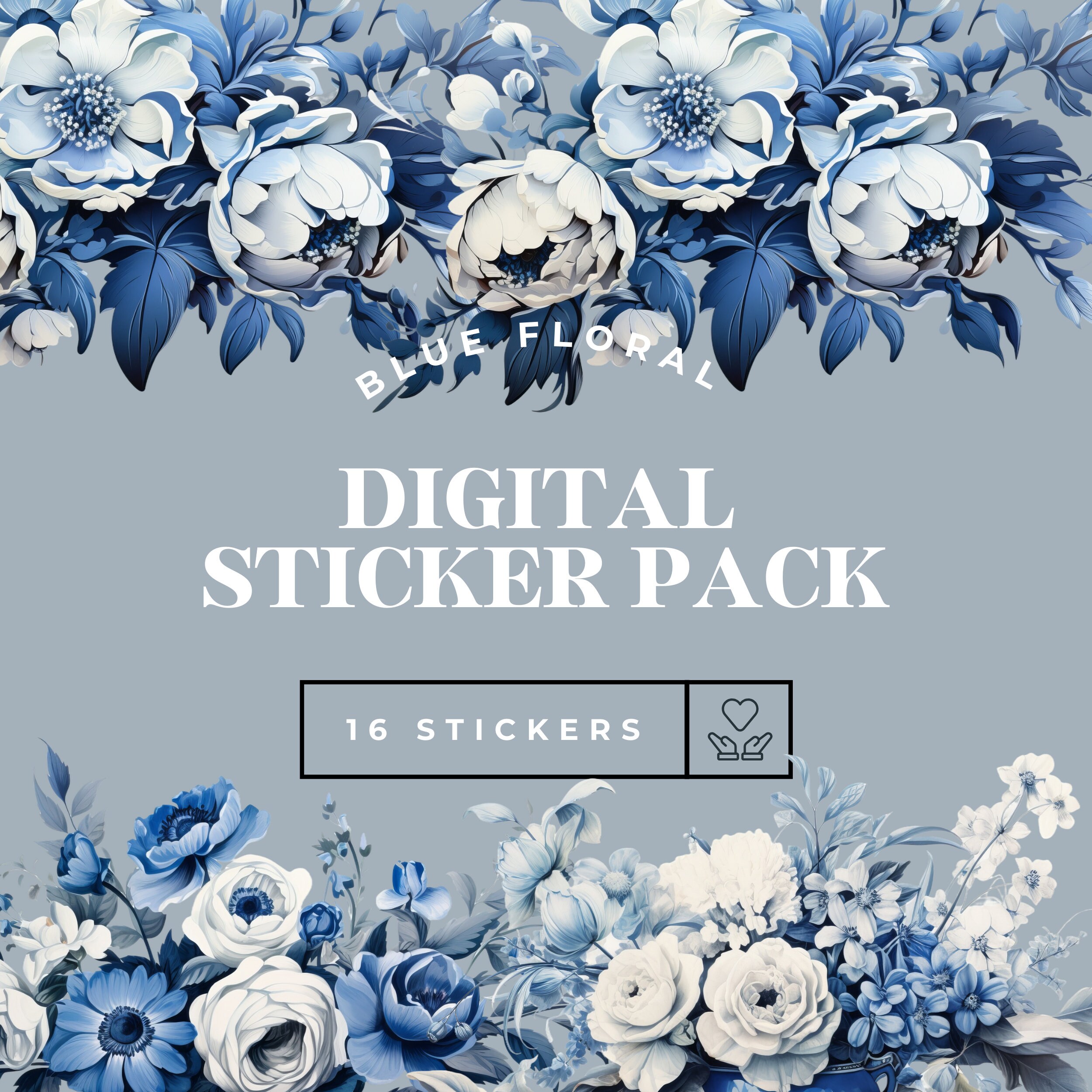 Blue Floral Stickers | Botanical Stickers | Planner Stickers | Goodnotes Spring Stickers | Flower Digital Stickers