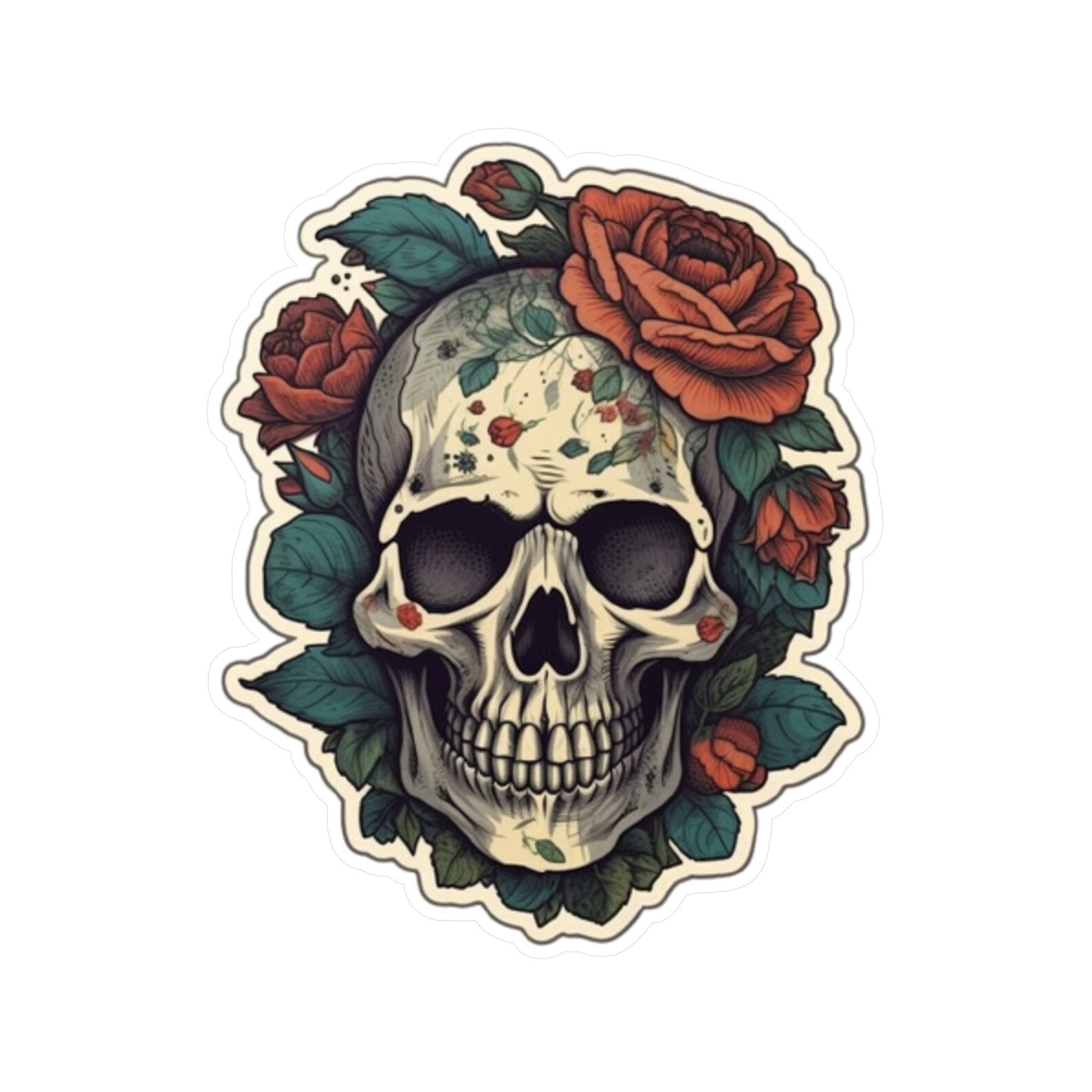 Skull With Roses Vinyl Decals - Etsy