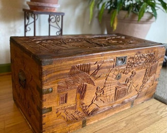 Hand-carved 18th century Chinese tea chest