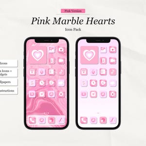 Pink Marble Hearts App Icon Pack, iPhone IOS Android Cute Aesthetic Icons Wallpapers und Widgets Kawaii Barbie Pink Digital Produkt