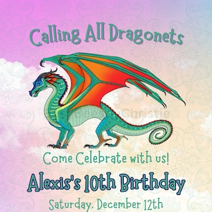 Szablon zaproszenia urodzinowego Wings of Fire Glory Canva - idealny dla Twojego dziecka kochającego smoki