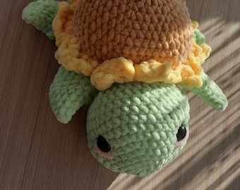 Medium size, crochet hand made sunflower turtle plushie, customaizable, different colors, made to order