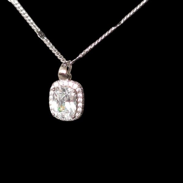 Collier argent bijoux zircon collier solitaire oxyde de zirconium argent 925 pendentif argent sterling pierre précieuse cadeaux pour elle