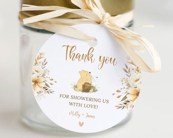 Etichetta di ringraziamento per baby shower a tema Winnie-the-Pooh, etichetta regalo modificabile per biglietti di ringraziamento, download immediato W32