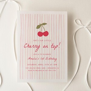 Cherry on Top 1st Birthday Invitation, Editable Girl Birthday Party Invite, Sweet Cherry Theme, Printable First Birthday Invite on Etsy - Image 4