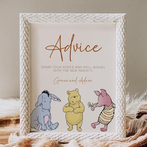 Editable Baby Shower Advice Sign Winnie the Pooh, Advice for Parents Sign and Cards Note, Classic Winnie the Pooh Baby Shower M17