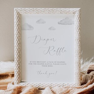 Diaper Raffle Sign Cloud-Nine Themed Baby Shower Template, Elegant Baby On Cloud 9 Decor, Editable Cloud Diaper Raffle Sign C-062