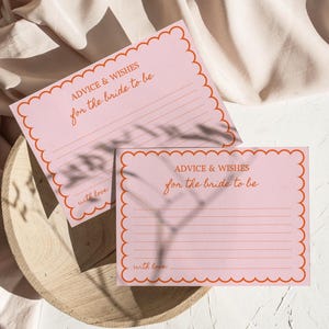 Modello di biglietto di auguri e consigli per la futura sposa, biglietto di auguri con fiocco rosa disegnato a mano, gioco per la festa della sposa - B56G7