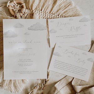 Editable Baby Shower Cloud Invitation Bundle, Cloud Diaper Raffle Ticket and Books for Baby Card, Baby Shower Girl, Baby Shower Boy C-062