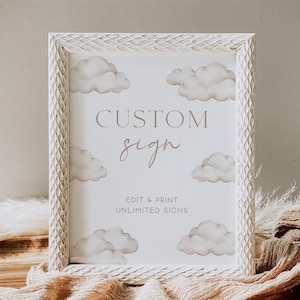 On Cloud Nine Baby Shower Custom Sign Template, Editable Neutral Baby Shower Signage, We&#39;re on Cloud 9 Printable Baby Shower C-10F2