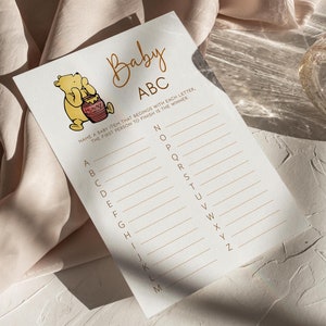 Winnie the Pooh Baby ABC Baby Shower Game, Editable Guessing Game Activity Template, Baby Alphabet Game Instant Download M17
