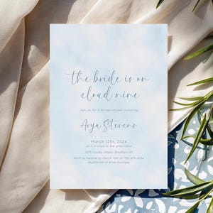 Editable Cloud Bridal Shower Invitation Template, Blue Bridal Shower Invite, The Bride is on Cloud 9 Printable Bridal Shower C-187R