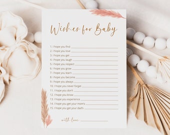 Boho Baby Shower Advice and Wishes for Baby | Wishes for Baby Card Activity | Minimalist Advice Card for Baby MP06