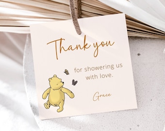 Etichetta per bomboniere per baby shower di Winnie the Pooh: biglietto di ringraziamento stampabile (download digitale)
