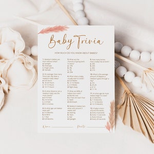 Boho Baby Trivia Baby Shower Game | Fun Baby Shower Activity | Minimalist Baby Trivia Game with Answers MP06