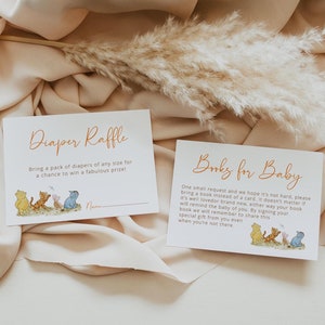 Winnie de Poeh luier loterijkaart, boeken voor babykaart, Pooh Bear babyshower instant download L45