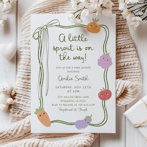 A Little Sprout Baby Shower Invitation, A Little Sprout is on The Way Vegetable Baby Shower Invite, Instant Download H-6643