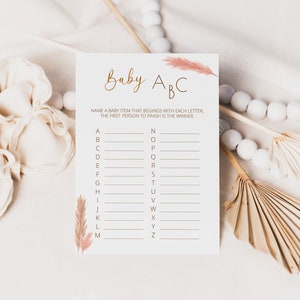 Guessing Baby ABC Games for Baby Shower | Fun Baby Shower Game Activity | Editable Girl Baby Shower ABC Game Template MP06