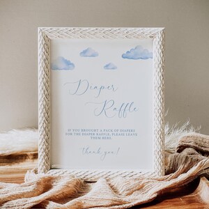 Diaper Raffle Cloud Baby Shower Sign Template, Cloud Diaper Sign and Diaper Raffle Ticket, Baby Shower Boy C-1062