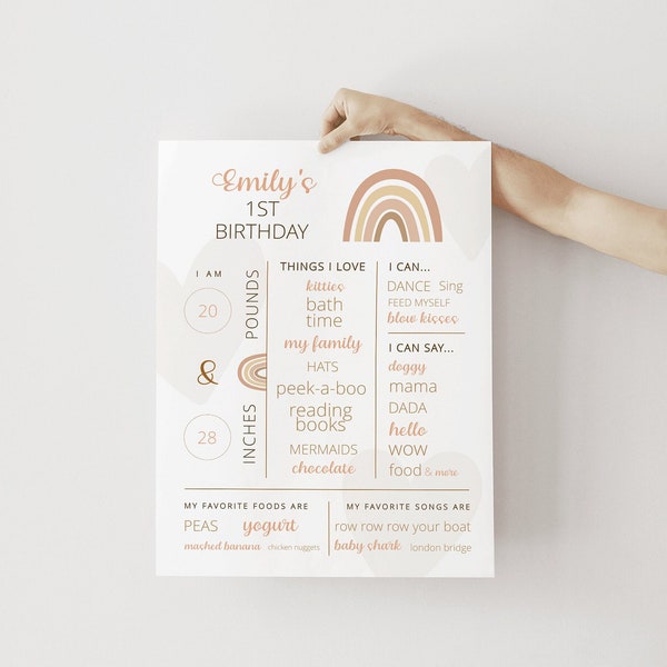 Isnt She ONEderful | Isnt She Lovely | First Year Facts Sign | Birthday Sign Rainbow First Birthday | Milestone Welcome Birthday Sign MP02