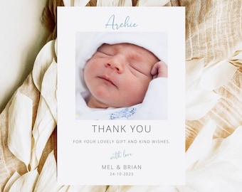 Editable Thank You Card Template  | Welcome Baby Card with Photo  | Birth Announcement Template Newborn Card