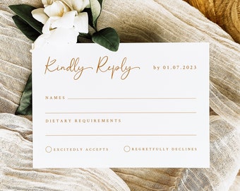 RSVP Card for Wedding Response, Minimalist Wedding Insert Card Template, Instant Download