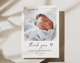 Photo Thank You Card for Newborn Baby with Name  | Thank You Card for Baby Announcement with Photo