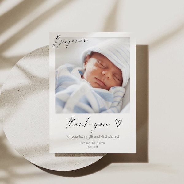 Photo Thank You Card for Newborn Baby with Name  | Thank You Card for Baby Announcement with Photo