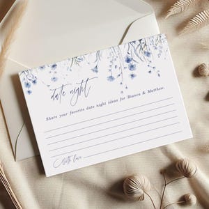 Blue Wildflower Bridal Shower Date Night Card Template, Love is in Bloom Bridal Shower Date Night Advice Game, Instant Download - B-Y034
