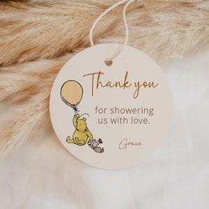 Etichetta di ringraziamento per baby shower Winnie-the-Pooh, etichetta regalo modificabile per biglietti di ringraziamento, download immediato M17