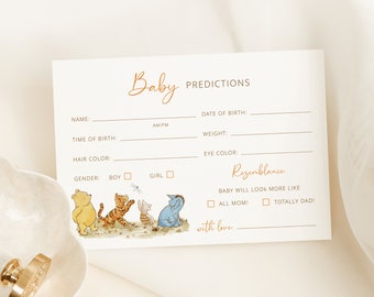 Winnie-the-Pooh Baby Predictions Card, Baby Shower Editable Template, Instant Download L45