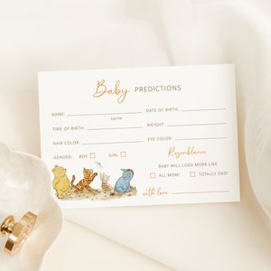 Winnie-de-Pooh-kaart met voorspellingen baby, bewerkbare sjabloon babyshower, instant download L45