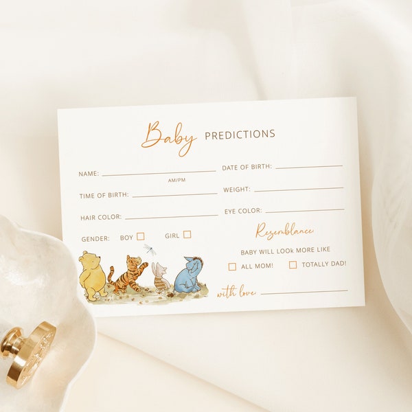 Winnie-the-Pooh Baby Predictions Card, Baby Shower Editable Template, Instant Download L45