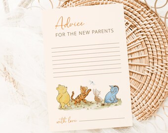 Winnie-the-Pooh Advice for the New Parents Card, Baby Shower Editable Template, Instant Download L45