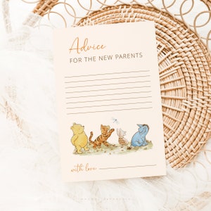 Winnie de Poeh-advies voor nieuwe ouders Kaart, bewerkbare sjabloon babyshower, instant download L45