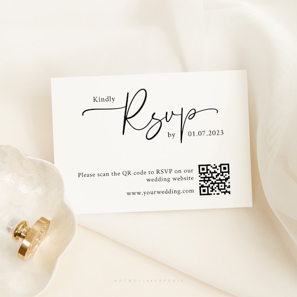 QR Code RSVP Wedding Card Template, Editable Wedding Response Card Instant Download