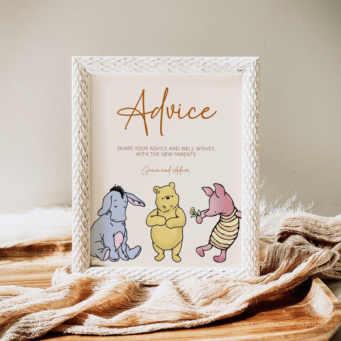 Winnie the Pooh Advice Sign Baby Shower Pooh Bear Sign and Card Advice