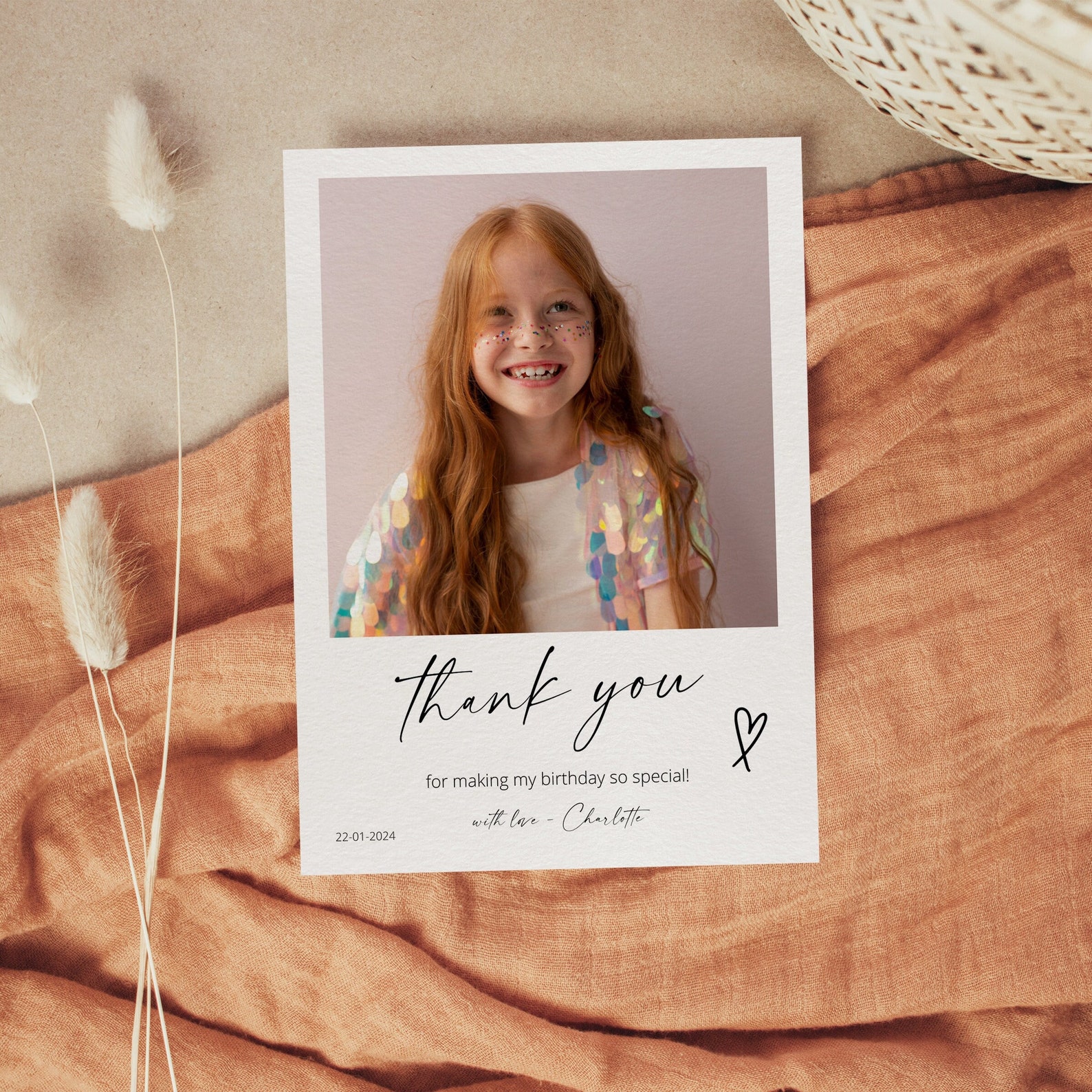 Birthday Thank You Card With Photo Thank You Birthday Card Photo ...