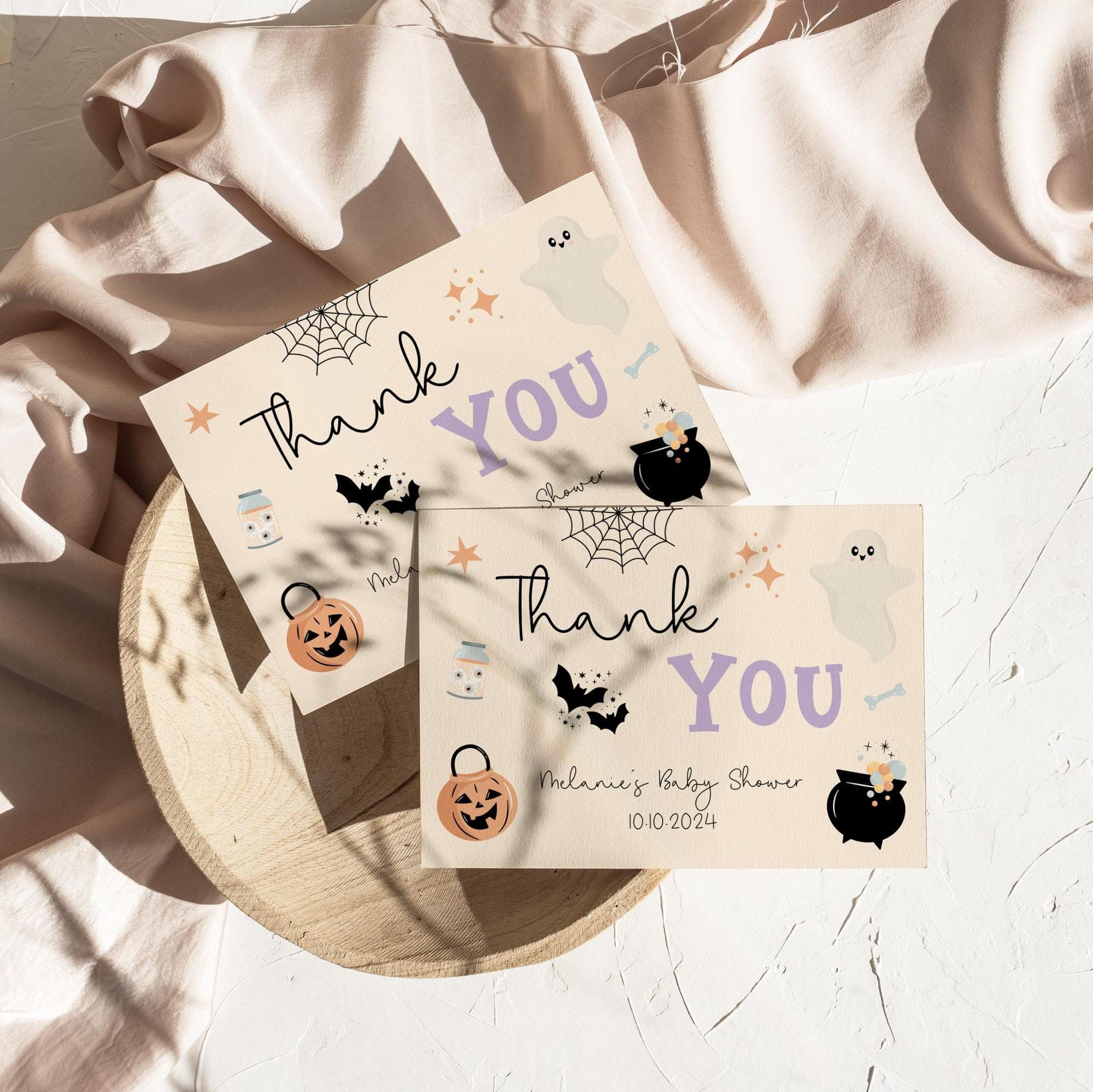 Editable Halloween Thank You Card Template, Spooky Season Baby Shower ...