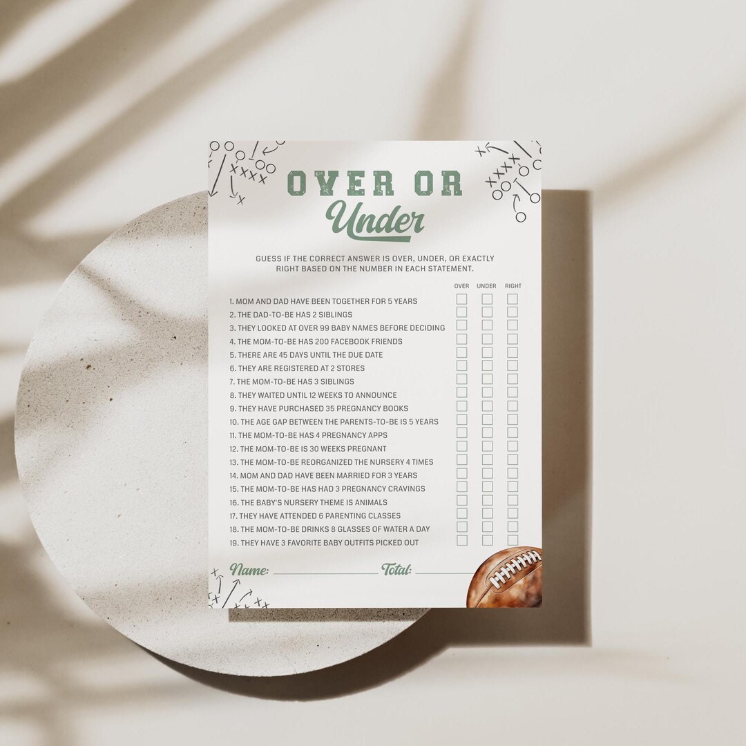 Football Baby Shower Game: Over or Under Template (digital Download) - Etsy