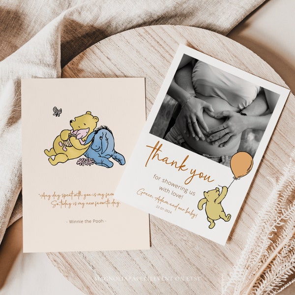 Baby Shower Winnie the Pooh Photo Thank You Card | Photo Thank You Card Pooh Bear Baby Shower M17