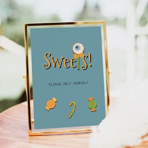 Birthday Sweets Table Sign | Halloween Birthday Table Sign | Editable Halloween Sweets Table Sign | Birthday Halloween Sign MP01
